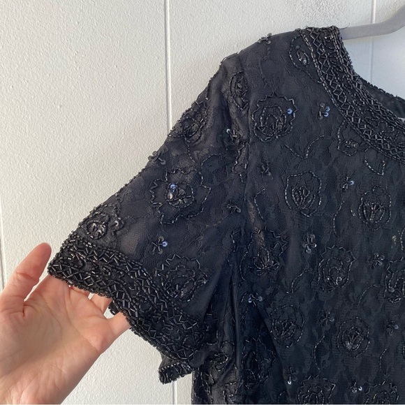 Candlelight & Champagne Black Beaded & Lace Cocktail Evening Top Plus Size 20W - Picture 5 of 16